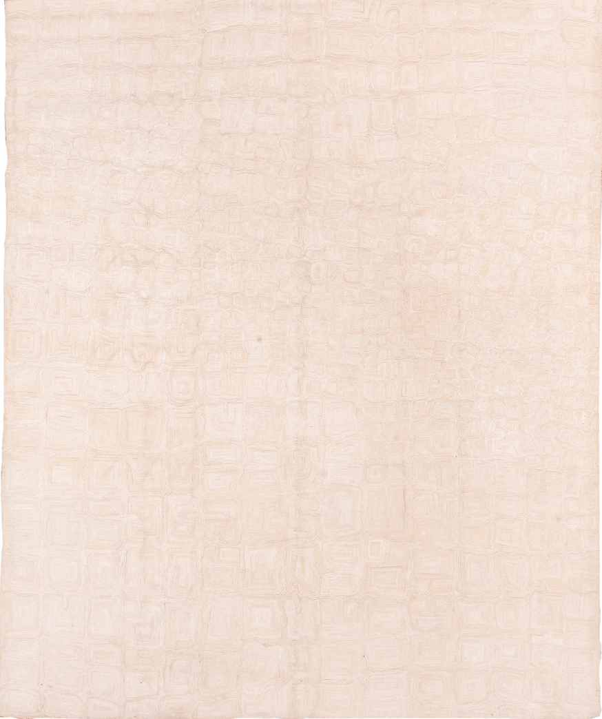 8' x 10' one-of-a-kind handmade vintage Flatweave large size rug. Color palette: antiquewhite, brown, gray, lavender blush