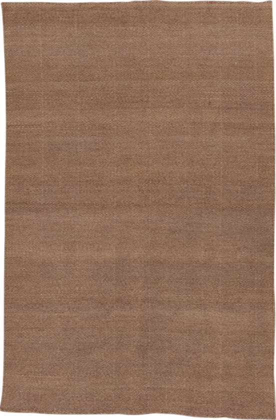 3' x 5' one-of-a-kind handmade vintage Kilim small size rug. Color palette: brown, gray, light gray, off-white, pink, snow