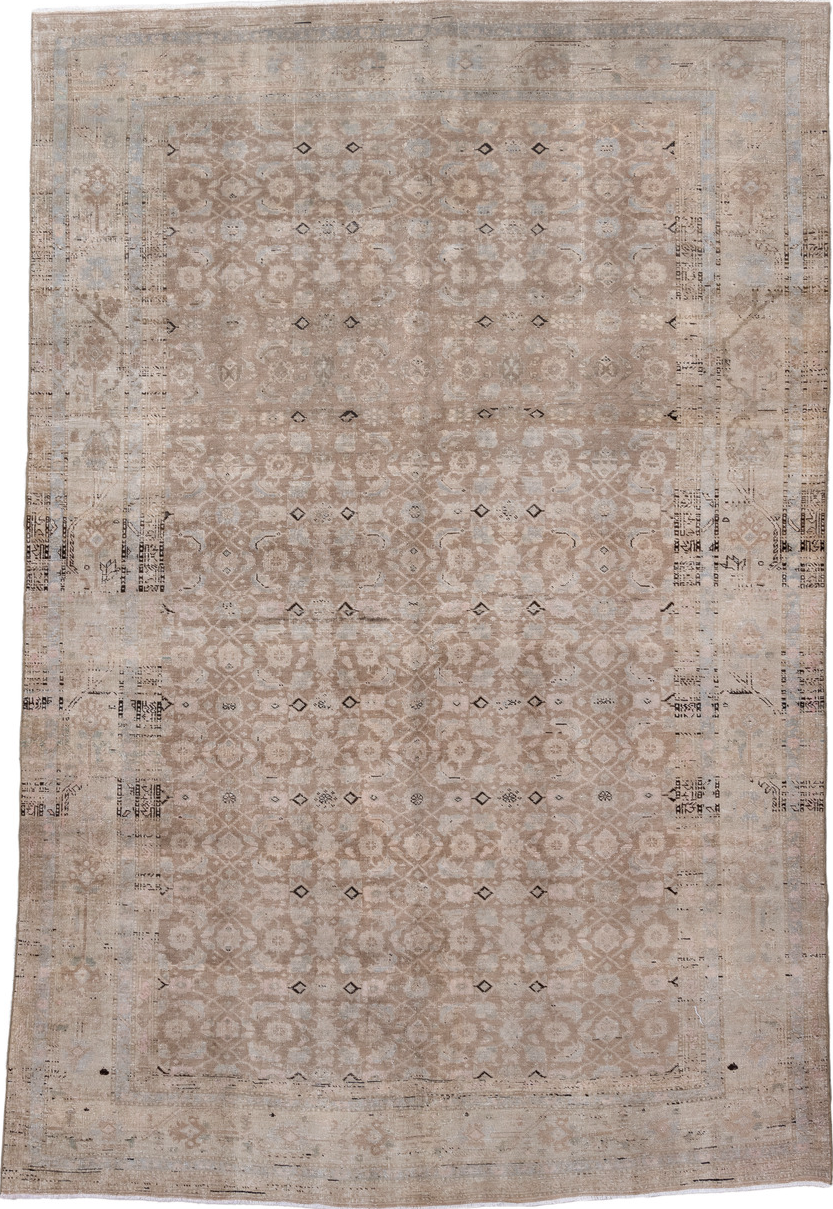 6' x 10' one-of-a-kind handmade vintage Tabriz large size rug. Color palette: brown, gray, light gray, off-white, pink