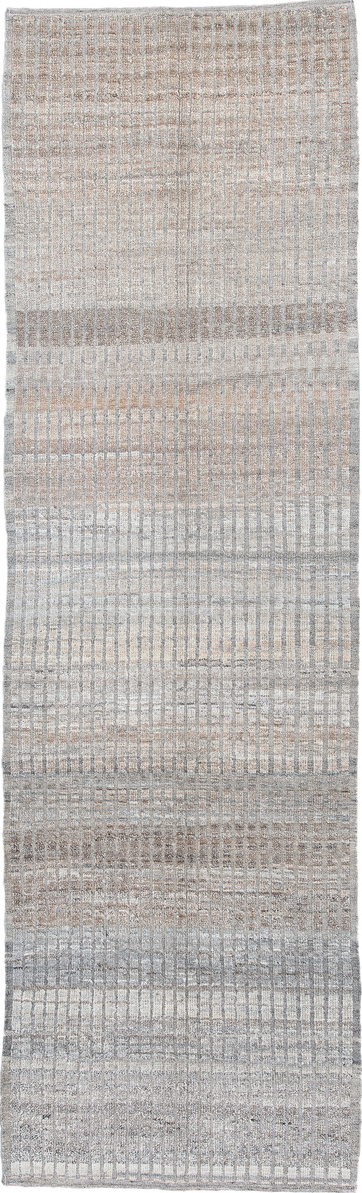 3' x 10' one-of-a-kind handmade vintage Tulu runner rug. Color palette: blue, dark gray, dim gray, gray, light blue