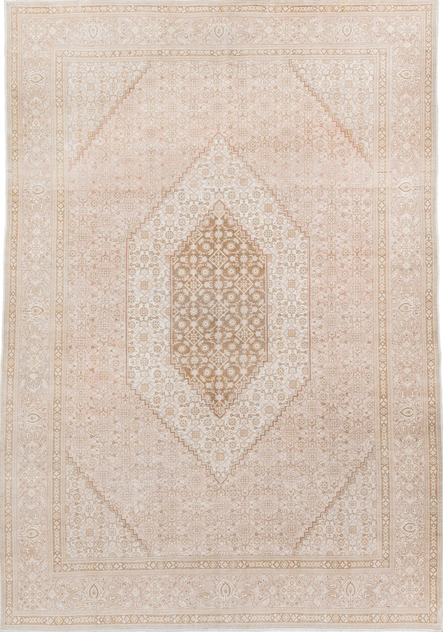 6' x 9' one-of-a-kind handmade vintage Tabriz medium size rug. Color palette: antiquewhite, brown, gainsboro, gray
