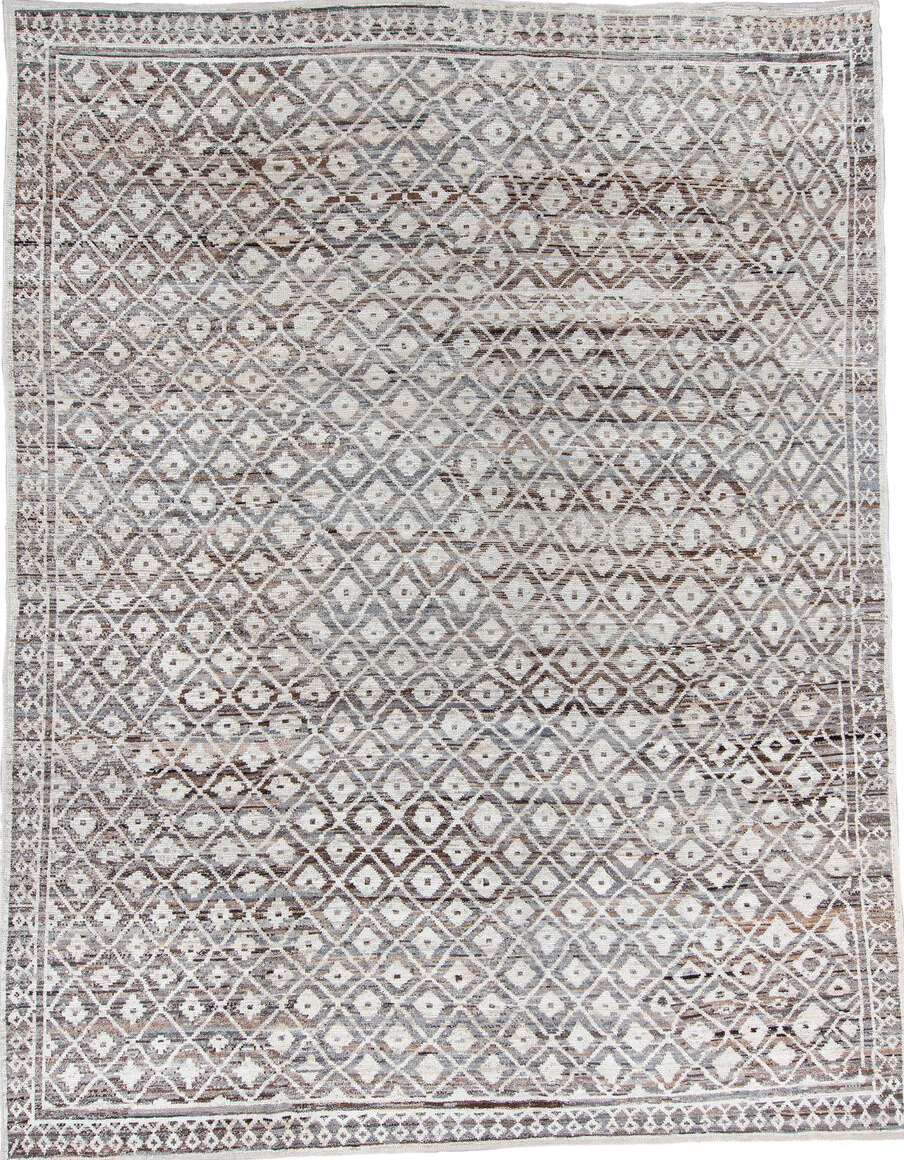 10' x 13' one-of-a-kind handmade vintage Tulu large size rug. Color palette: black, dark gray, dim gray, gainsboro, gray