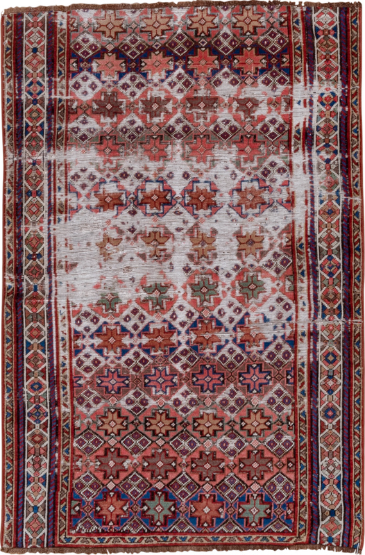 3' x 5' one-of-a-kind handmade vintage Malayer small size rug. Color palette: blue, brown, gray, light gray, off-white, pink