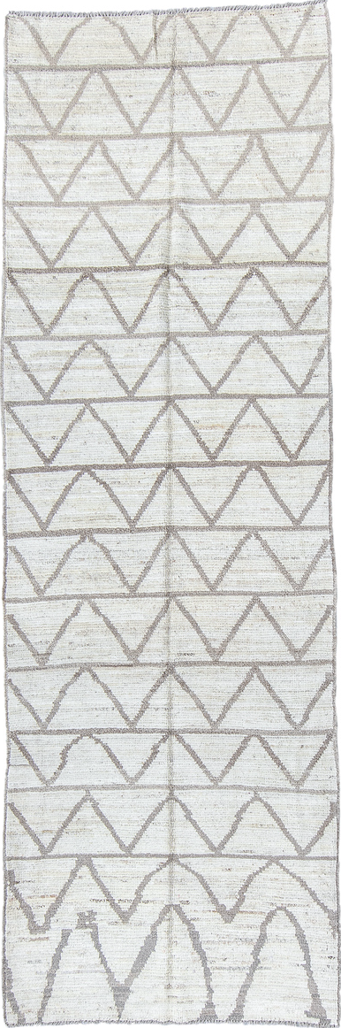 3' x 9' one-of-a-kind handmade vintage Tulu runner rug. Color palette: dark gray, dim gray, gainsboro, gray, light gray