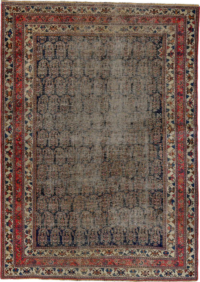 4' x 5' one-of-a-kind handmade vintage Afshar small size rug. Color palette: antiquewhite, black, blue, brown, charcoal