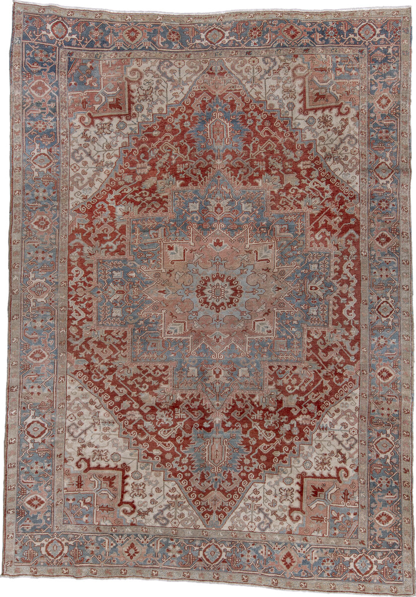 8' x 11' one-of-a-kind handmade vintage Heriz large size rug. Color palette: brown, dark gray, dim gray, gray, light gray