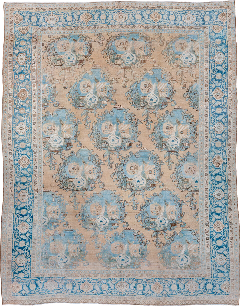 8' x 10' one-of-a-kind handmade vintage Tabriz large size rug. Color palette: blue, brown, gainsboro, gray, light blue