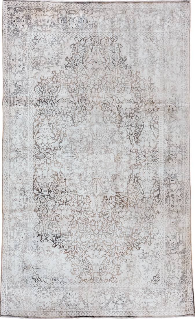 5' x 9' one-of-a-kind handmade vintage Kashmir medium size rug. Color palette: dark gray, dim gray, gainsboro, gray