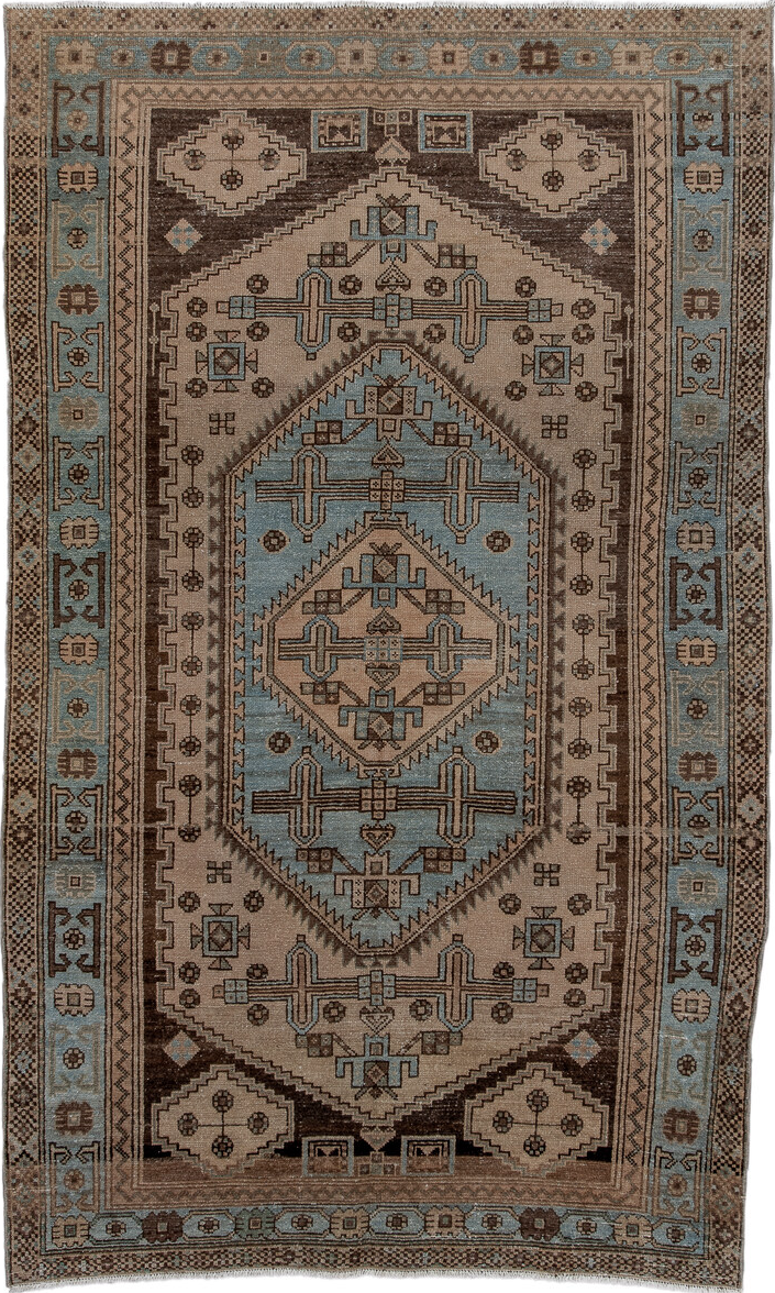 4' x 7' one-of-a-kind handmade vintage Malayer rug. Color palette: black, brown, dark gray, dim gray, gray, light gray
