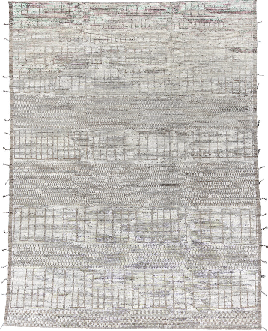 9' x 12' one-of-a-kind handmade vintage Tulu large size rug. Color palette: black, charcoal, dark gray, dim gray, gainsboro