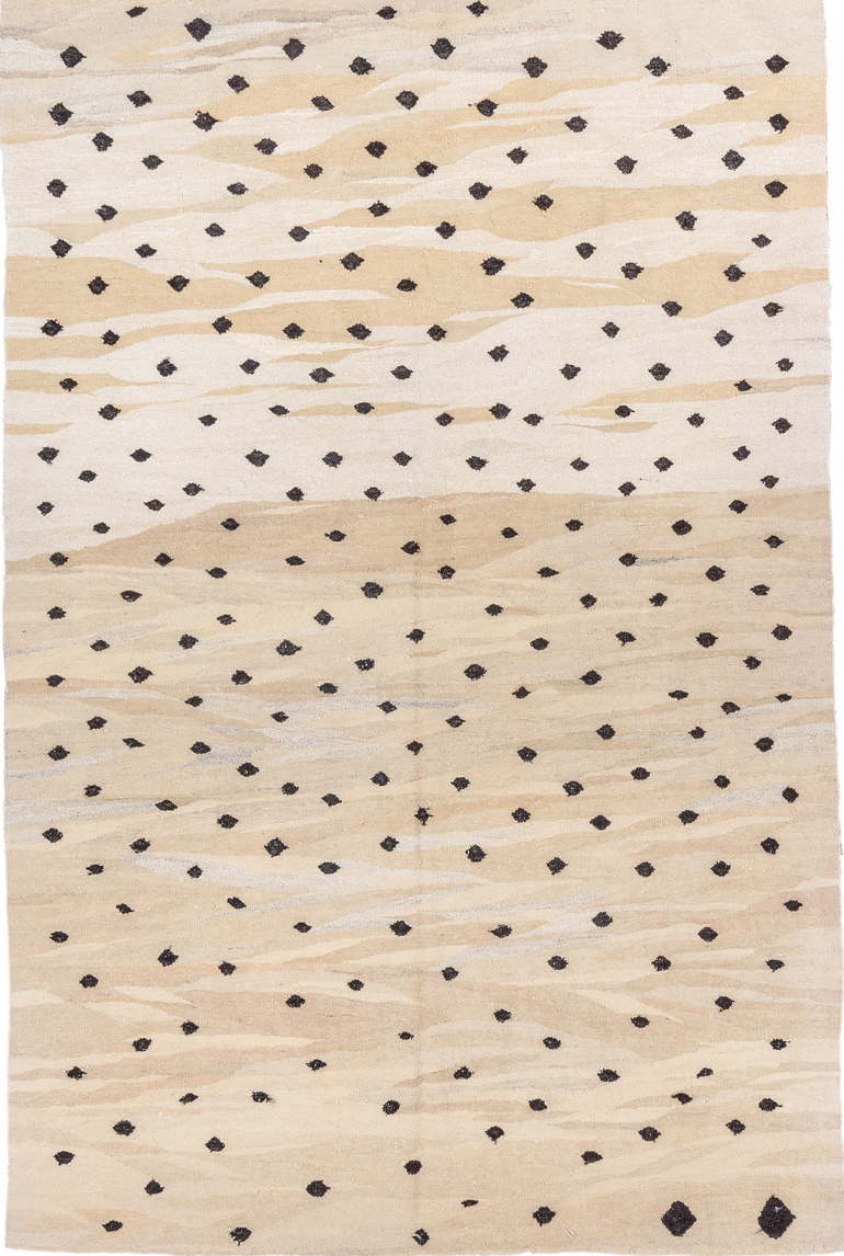 6' x 9' one-of-a-kind handmade vintage Kilim medium size rug. Color palette: antiquewhite, black, brown, charcoal, dim gray