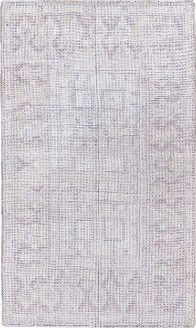 3' x 6' one-of-a-kind handmade vintage European small size rug. Color palette: dark gray, gainsboro, ghost white, gray