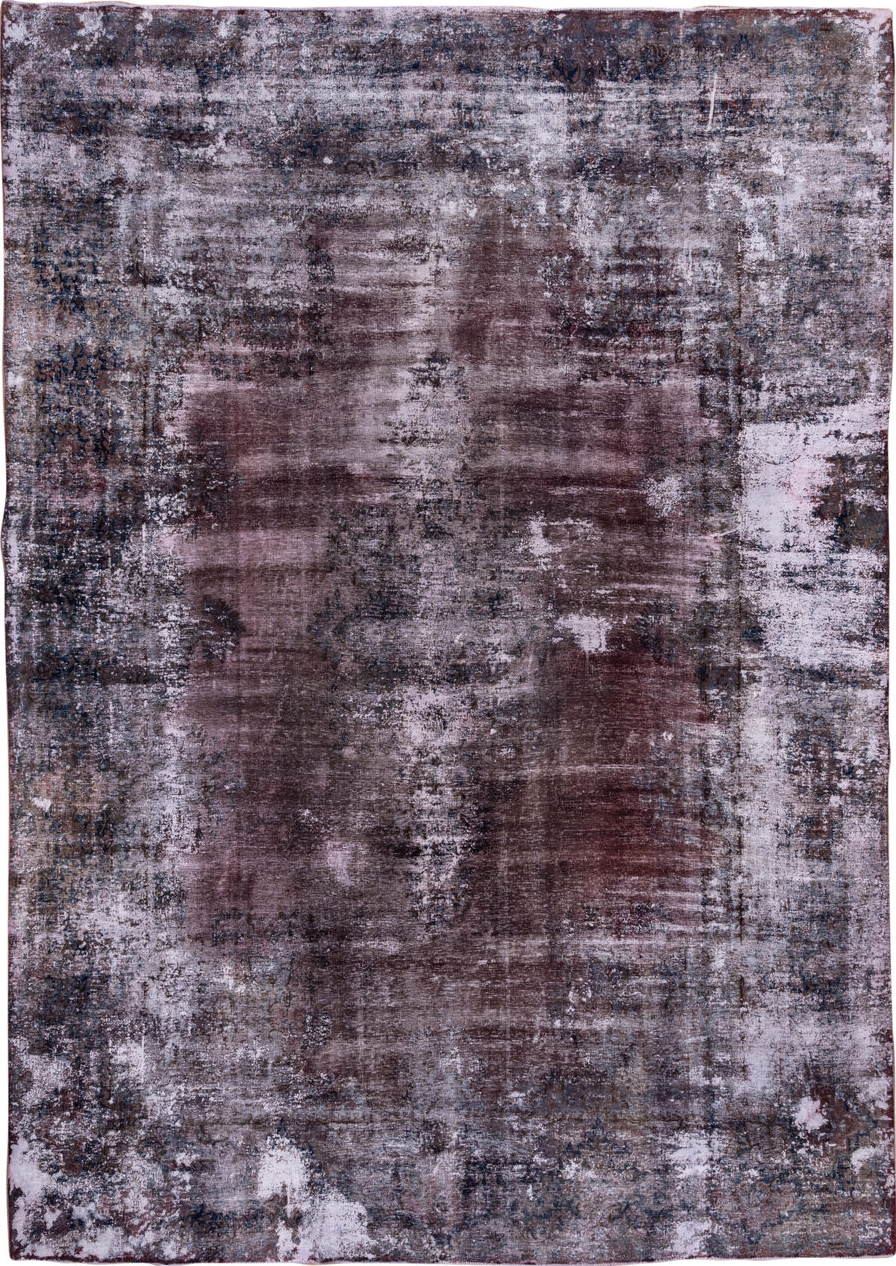 9' x 13' one-of-a-kind handmade vintage Distressed large size rug. Color palette: blue, dim gray, gray, light blue
