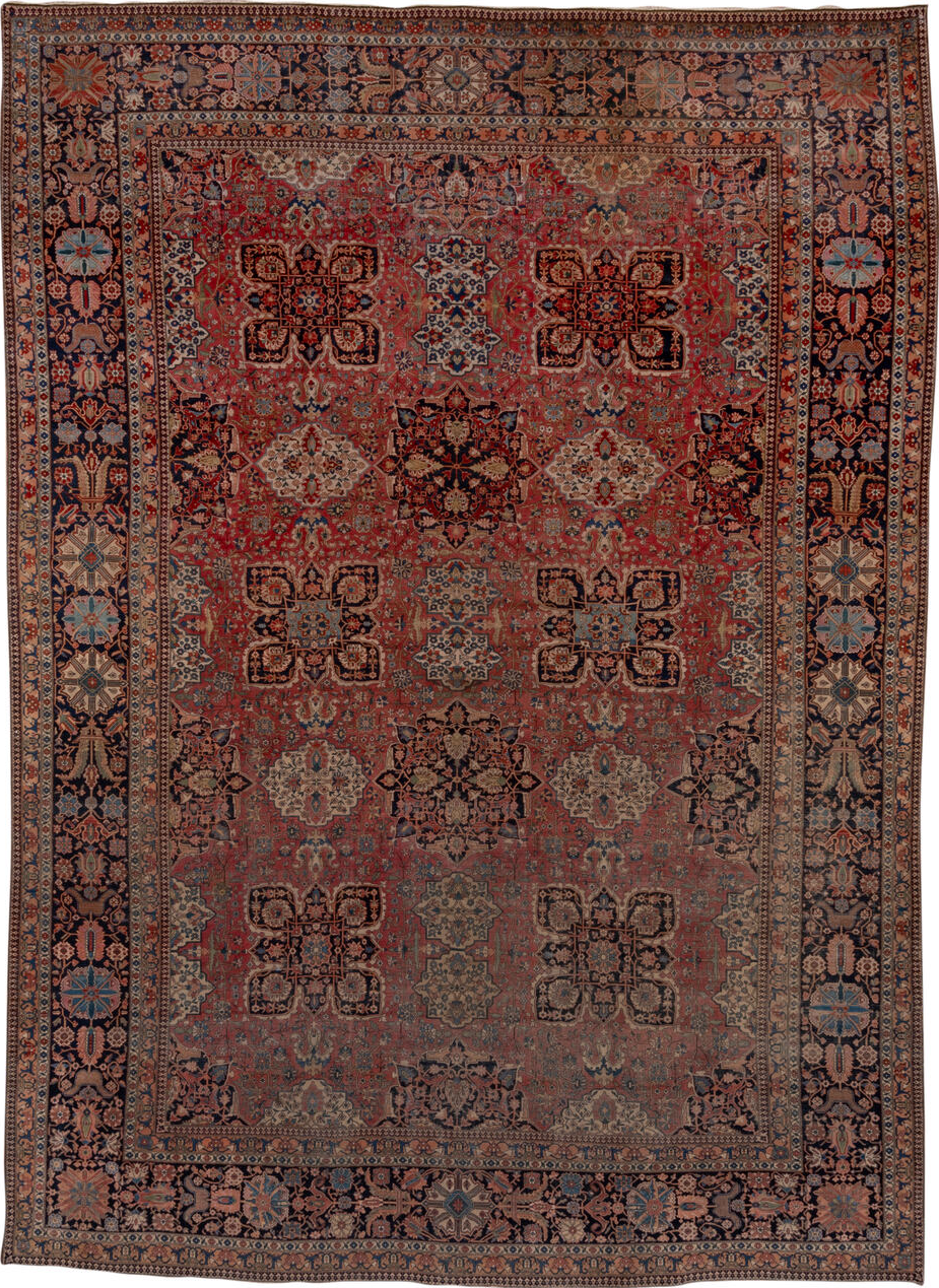 10' x 13' one-of-a-kind handmade vintage Mohtasham Kashan large size rug. Color palette: black, brown, dim gray, gray, pink