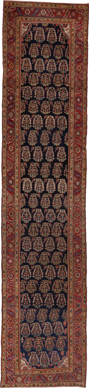 3' x 15' one-of-a-kind handmade vintage NW Persian runner rug. Color palette: brown, dim gray, gray, pink, red