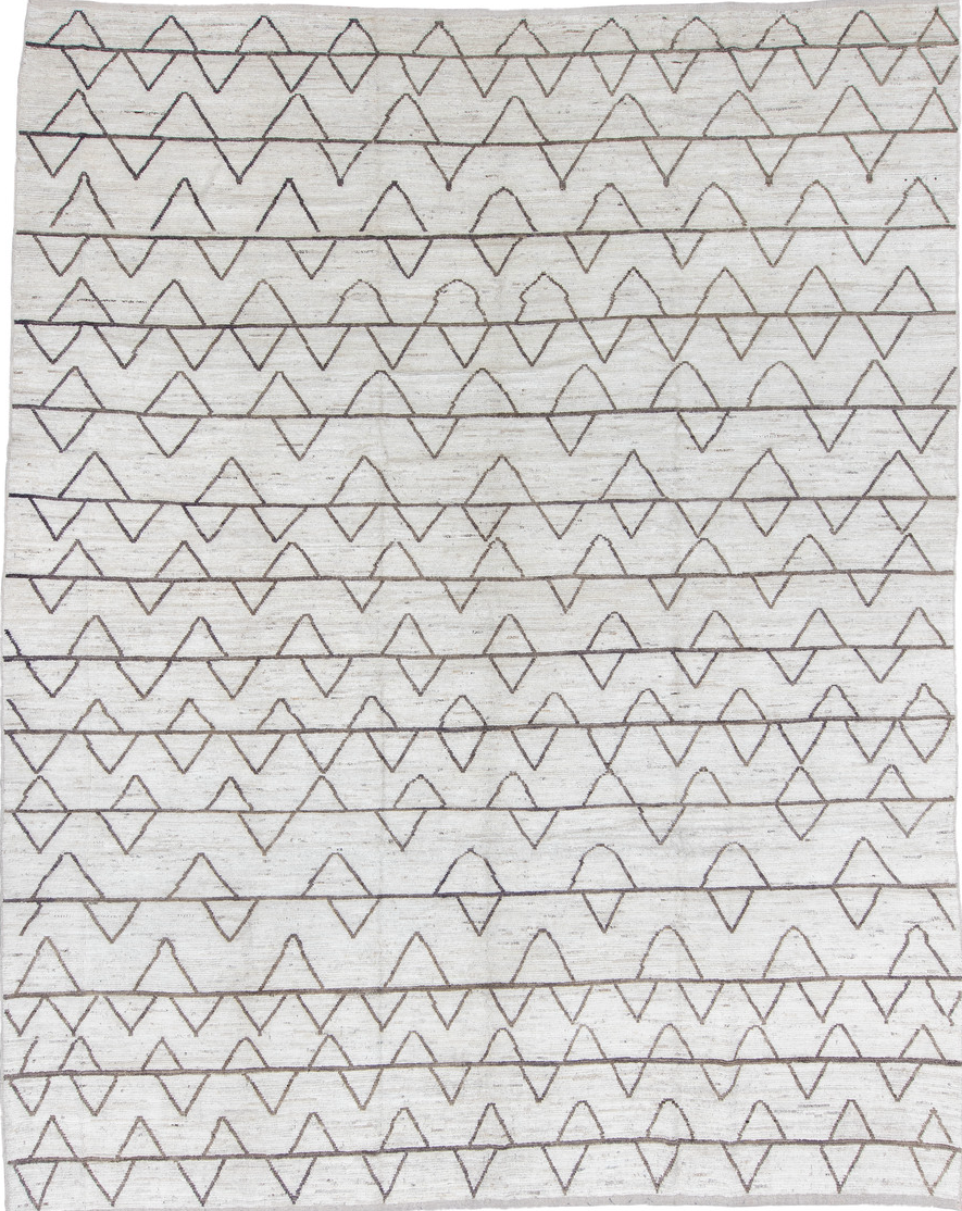 10' x 13' one-of-a-kind handmade vintage Tulu large size rug. Color palette: black, dark gray, gainsboro, gray, light gray