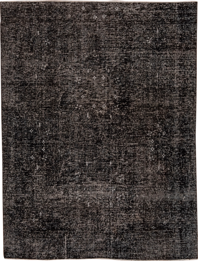 4' x 6' one-of-a-kind handmade vintage Overdyed small size rug. Color palette: black, charcoal, dim gray, gray, light gray