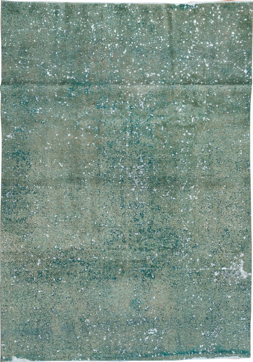 7' x 11' one-of-a-kind handmade vintage Overdyed large size rug. Color palette: blue, dark slate gray, gainsboro, gray