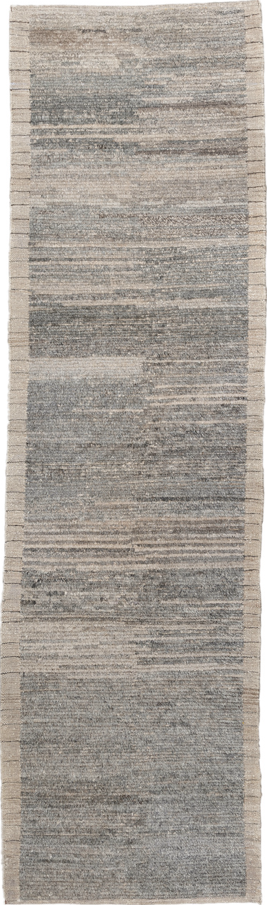 2' x 9' one-of-a-kind handmade vintage Kilim runner rug. Color palette: gray, light gray, off-white, silver, dark gray