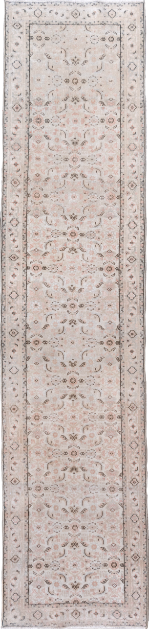 2' x 11' one-of-a-kind handmade vintage Indosaraban runner rug. Color palette: dim gray, gainsboro, gray, light gray