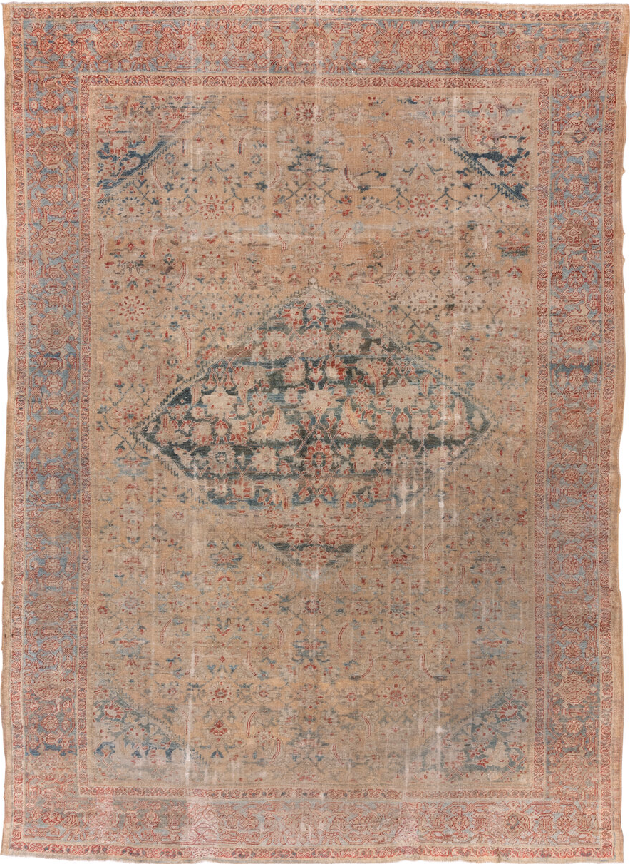 9' x 12' one-of-a-kind handmade vintage Sultanabad large size rug. Color palette: brown, dark gray, gray, light gray