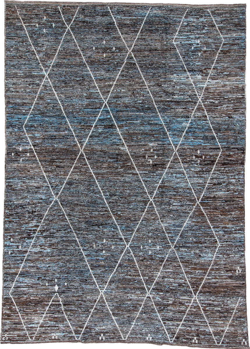 10' x 14' one-of-a-kind handmade vintage Tulu large size rug. Color palette: black, blue, dark gray, dim gray, gainsboro