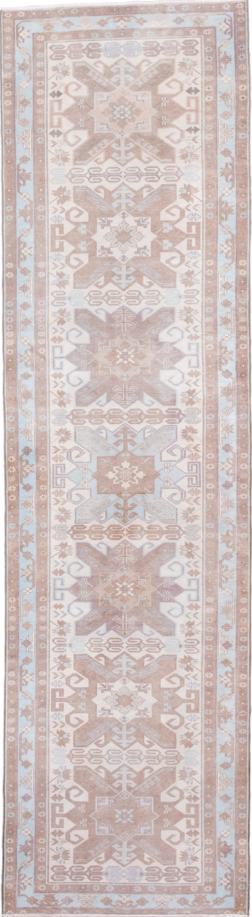 2' x 9' one-of-a-kind handmade vintage Sivas runner rug. Color palette: gainsboro, gray, light gray, off-white, pink, silver