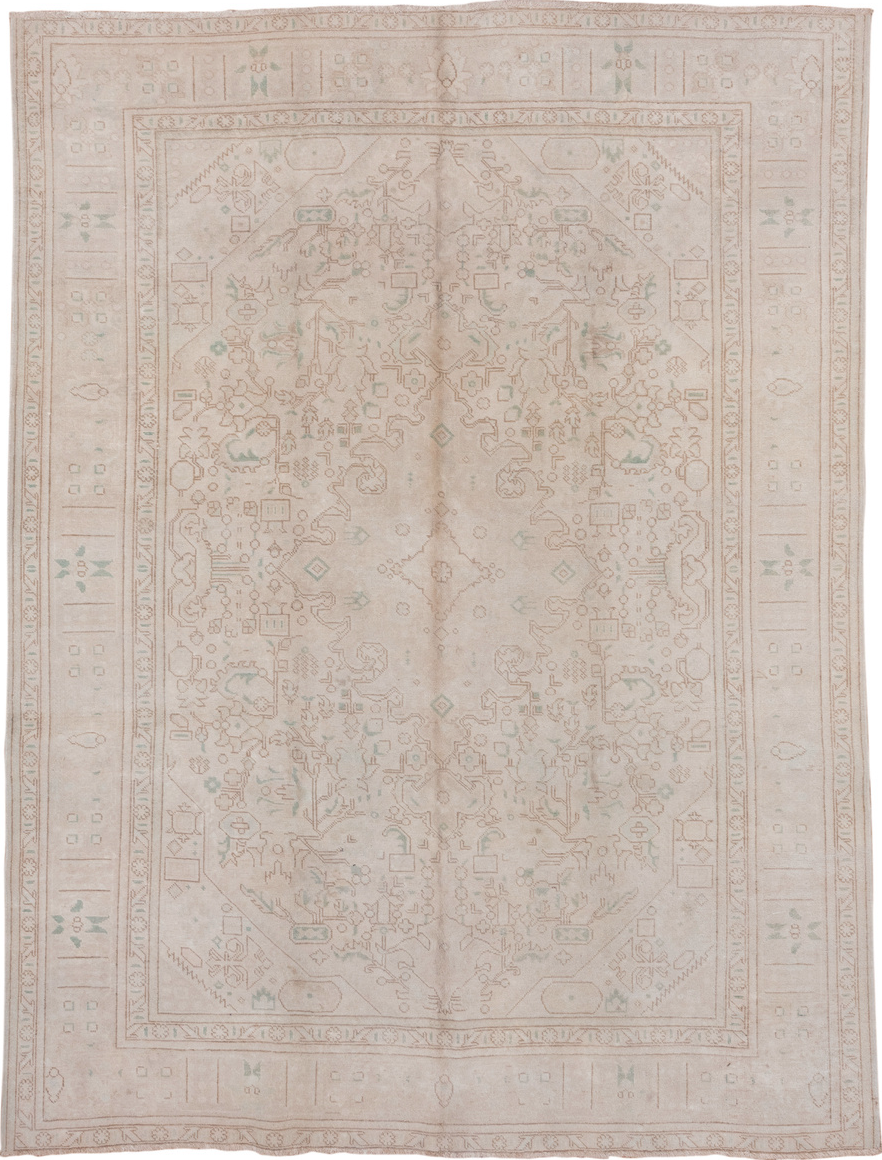 8' x 10' one-of-a-kind handmade vintage Tabriz large size rug. Color palette: dark gray, gray, light gray, off-white, pink