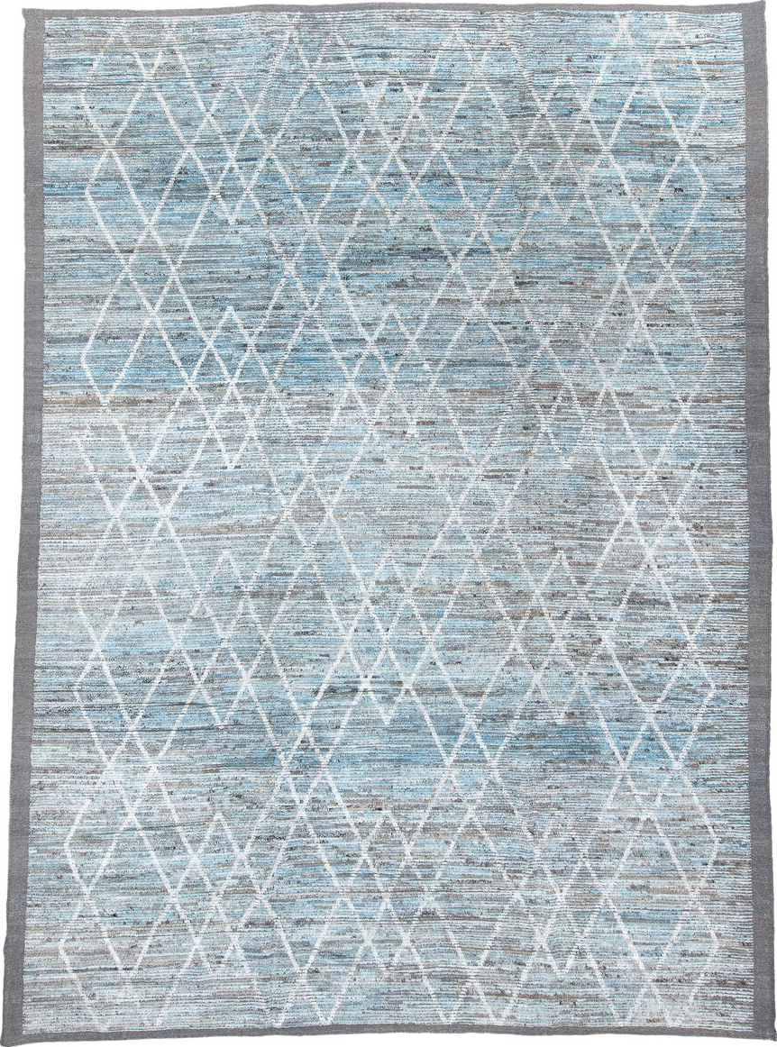 10' x 14' one-of-a-kind handmade vintage Tulu large size rug. Color palette: black, blue, dark gray, dim gray, gainsboro