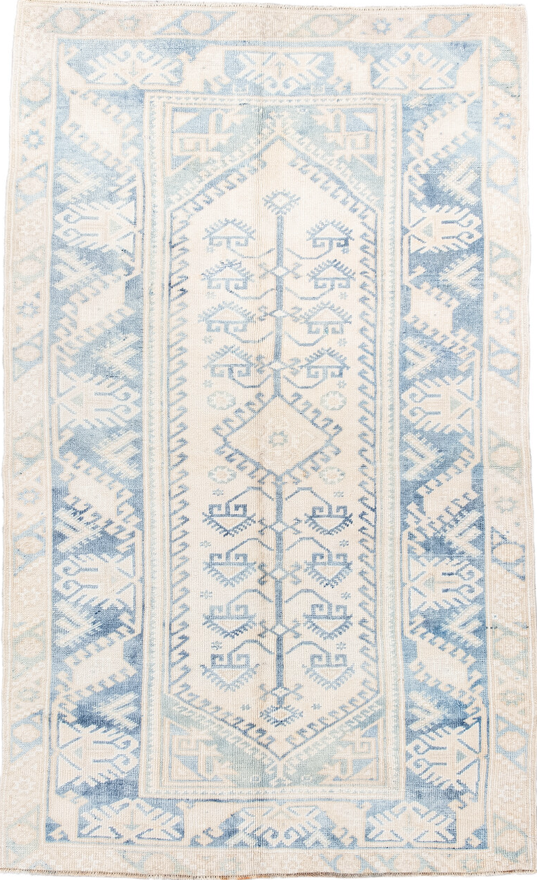 3' x 6' one-of-a-kind handmade vintage Anatol small size rug. Color palette: antiquewhite, dark gray, floral white