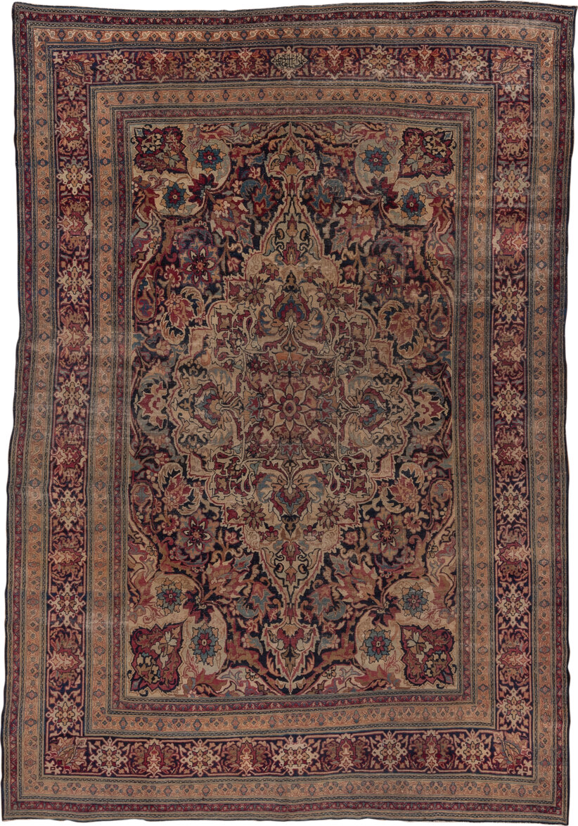 8' x 11' one-of-a-kind handmade vintage Lavar large size rug. Color palette: black, brown, charcoal, gray, light gray, pink