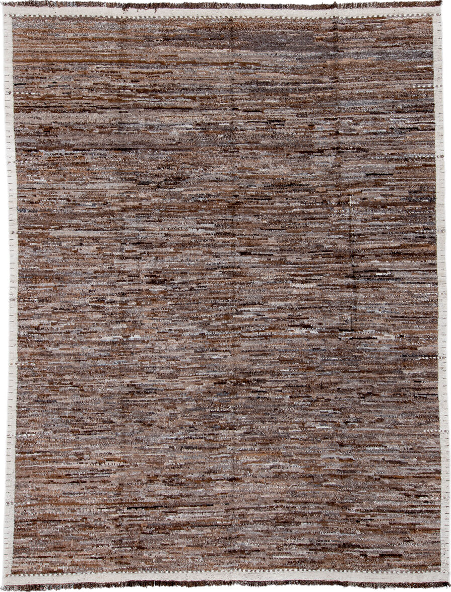 10' x 13' one-of-a-kind handmade vintage Tulu large size rug. Color palette: black, brown, dark gray, gainsboro, gray