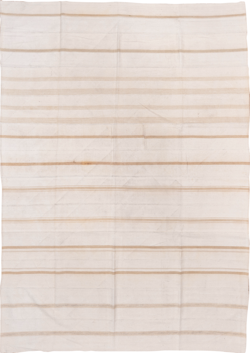 7' x 11' one-of-a-kind handmade vintage Flatweave large size rug. Color palette: brown, gainsboro, gray, light gray, linen