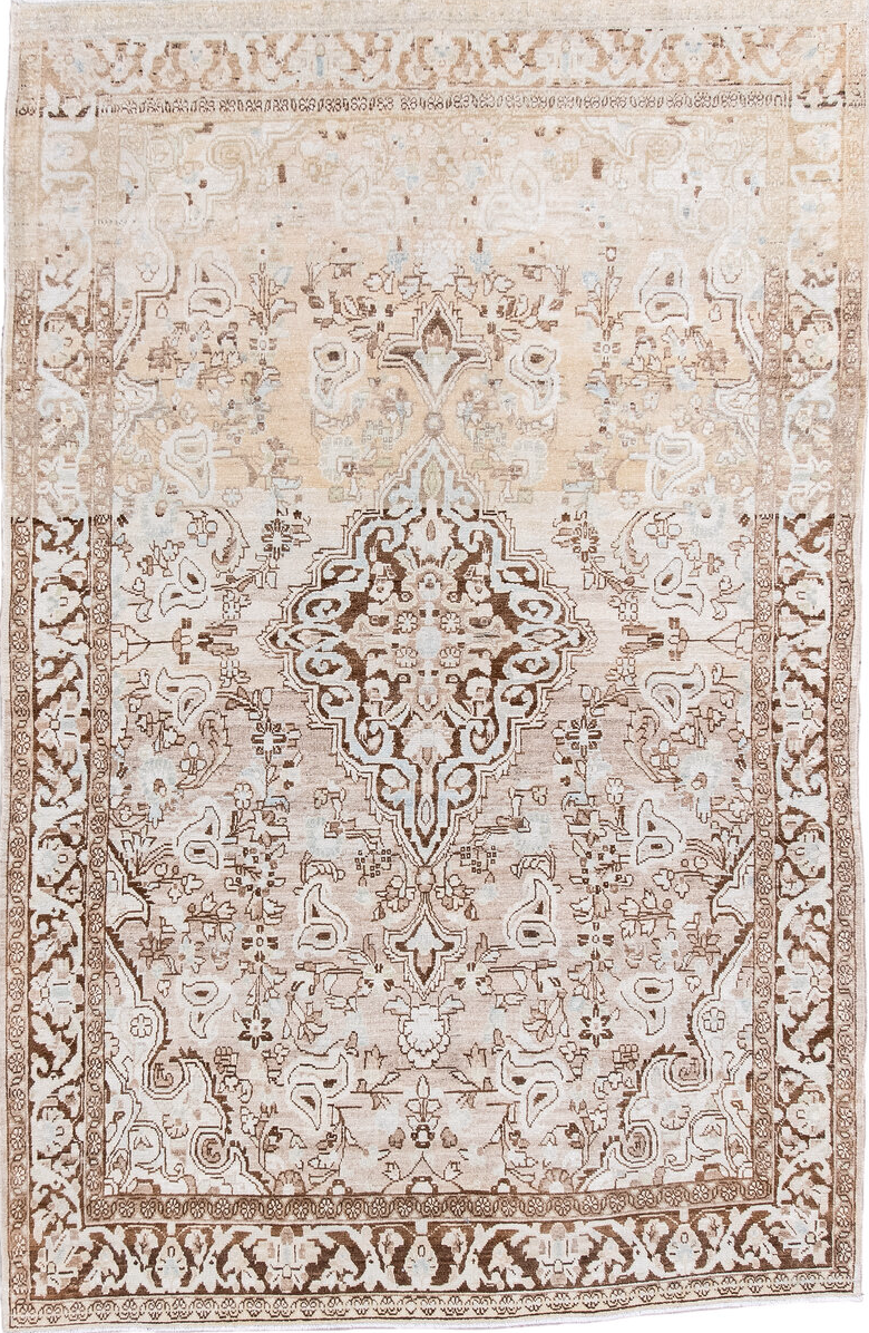 4' x 6' one-of-a-kind handmade vintage Sarouk small size rug. Color palette: antiquewhite, brown, gainsboro, gray