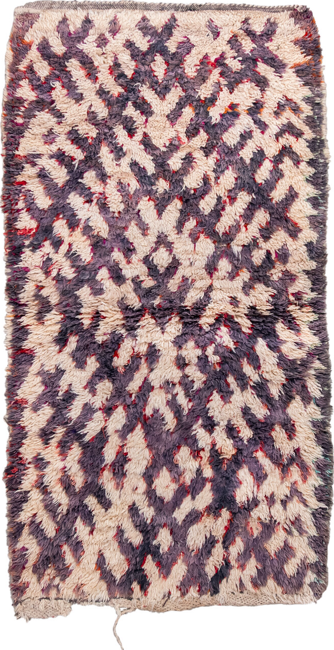 3' x 5' one-of-a-kind handmade vintage Moroccan small size rug. Color palette: black, blue, brown, gray, indian red