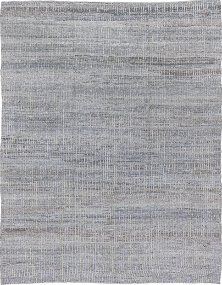 9' x 12' one-of-a-kind handmade vintage Tulu large size rug. Color palette: blue, dark gray, gainsboro, gray, light blue