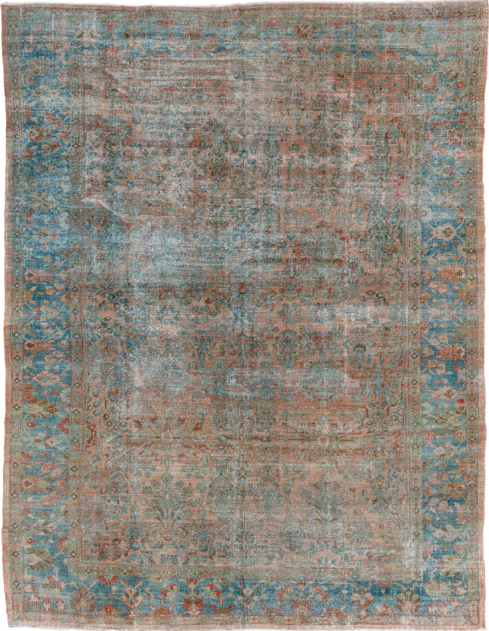 10' x 13' one-of-a-kind handmade vintage Mahal large size rug. Color palette: blue, brown, dark slate gray, gray, light blue