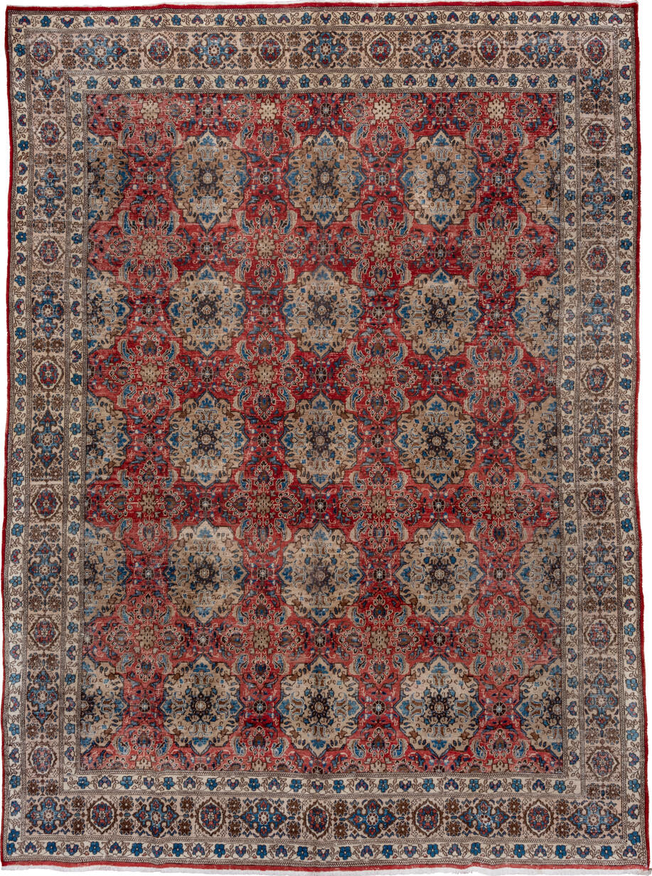 9' x 12' one-of-a-kind handmade vintage Sivas large size rug. Color palette: arapawa, blue, brown, gray, light slate gray
