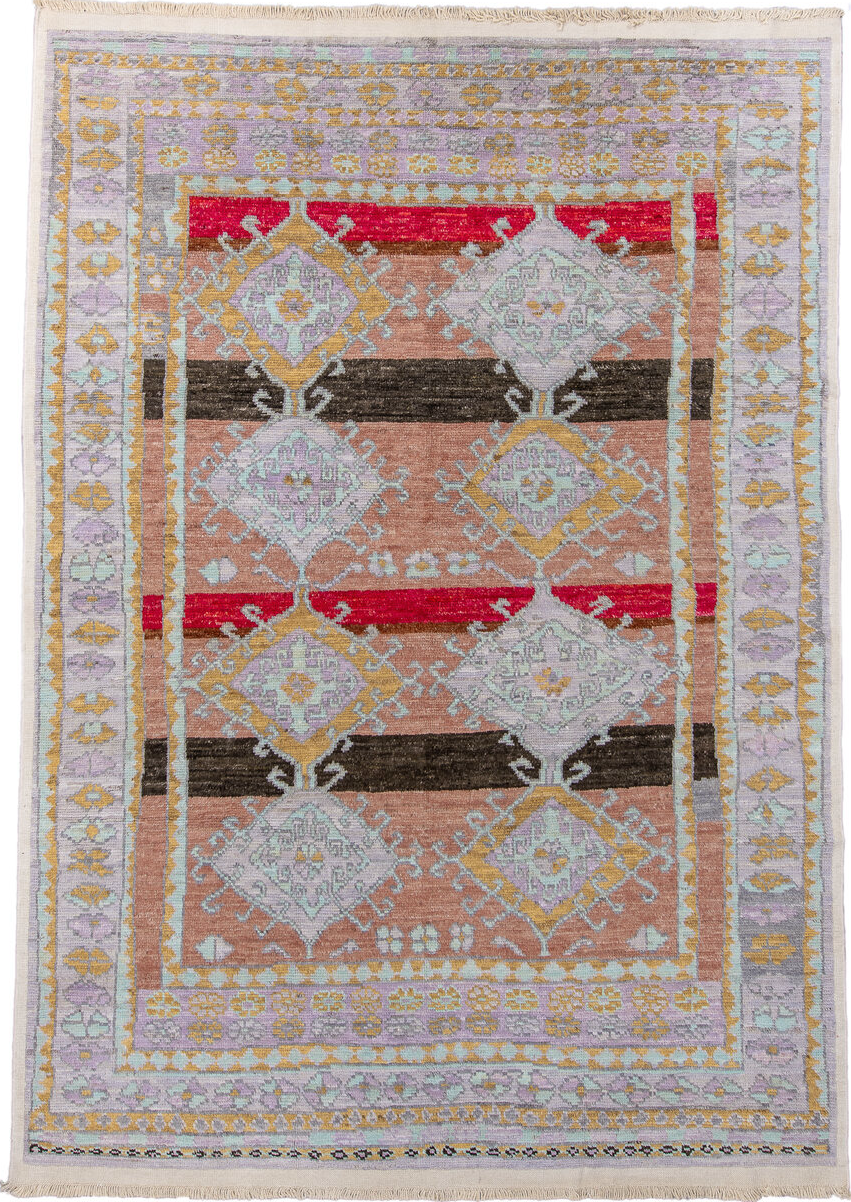 8' x 12' one-of-a-kind handmade vintage Tulu large size rug. Color palette: brown, burgundy, crimson, dark gray, dim gray