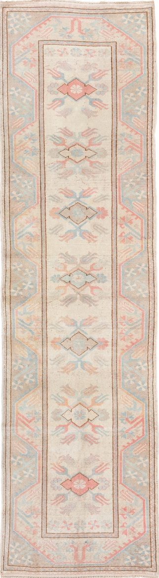 2' x 9' one-of-a-kind handmade vintage Oushak runner rug. Color palette: antiquewhite, brown, dark gray, gray, light gray
