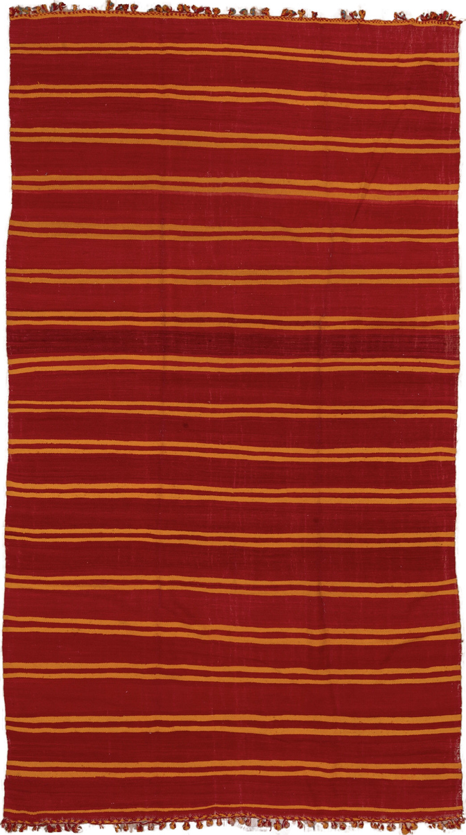 6' x 11' one-of-a-kind handmade vintage Kilim large size rug. Color palette: brown, gray, light gray, off-white, pink, red