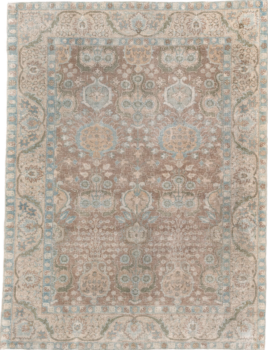 4' x 6' one-of-a-kind handmade vintage Tabriz small size rug. Color palette: dark gray, gray, light gray, off-white, pink