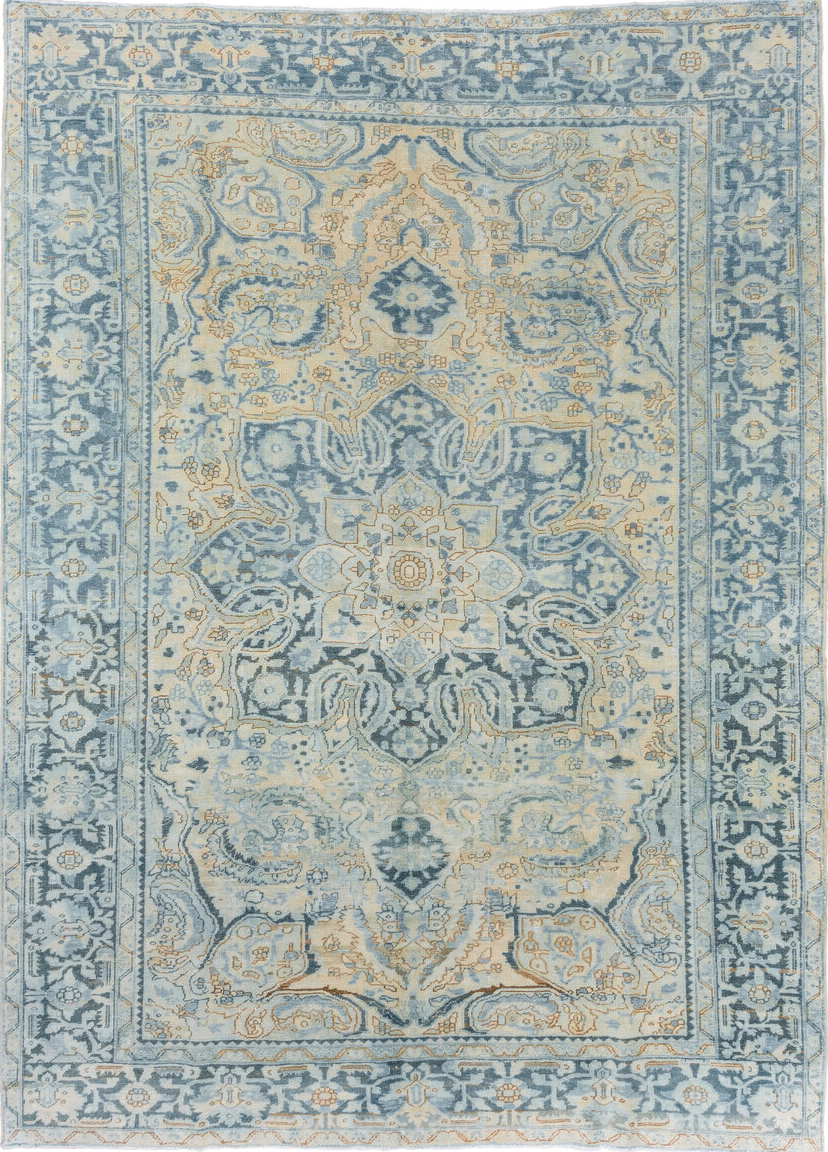 8' x 11' one-of-a-kind handmade vintage Heriz large size rug. Color palette: blue, brown, dim gray, gainsboro, gray