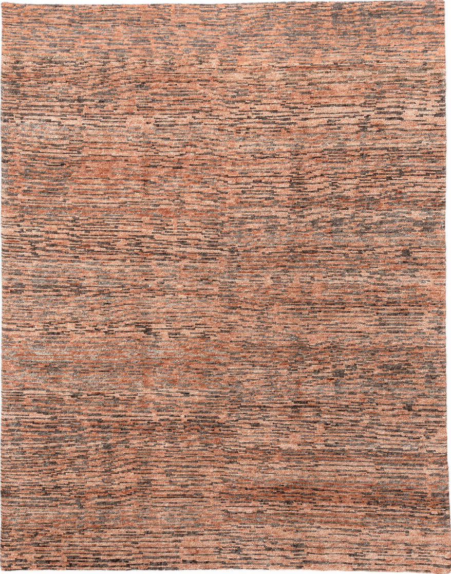 8' x 10' one-of-a-kind handmade vintage Tribeca large size rug. Color palette: orange, off-white, brown, pink, gray