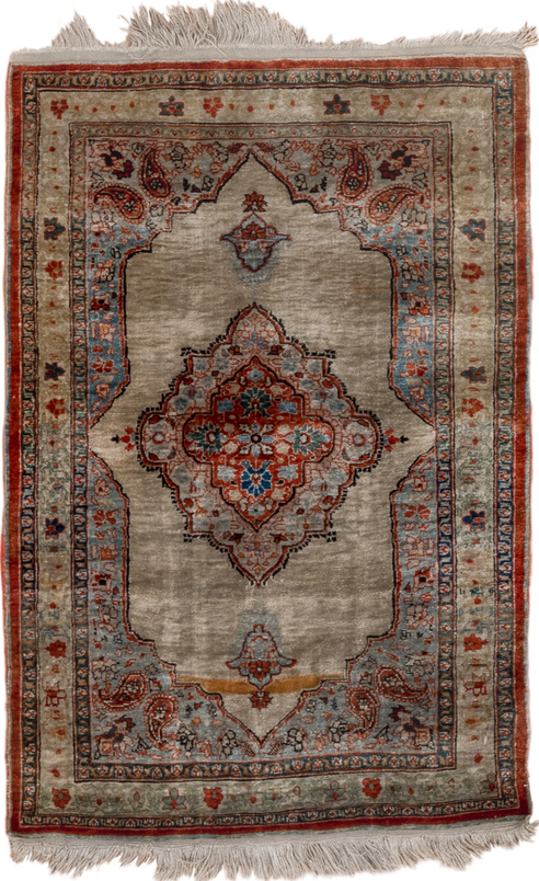 2' x 2' one-of-a-kind handmade vintage Tabriz small size rug. Color palette: black, blue, brown, charcoal, gray, pink, red