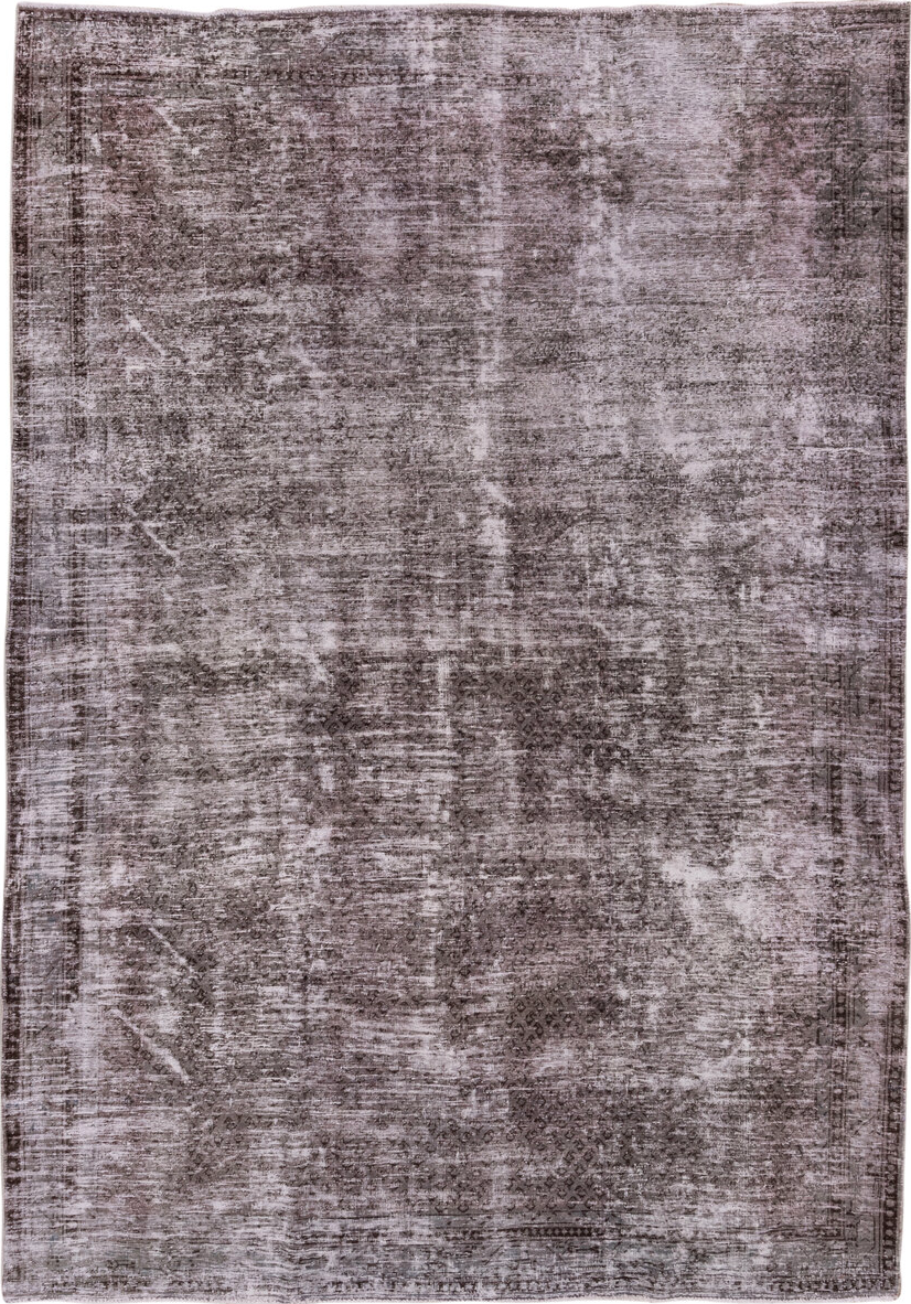 7' x 10' one-of-a-kind handmade vintage Mov large size rug. Color palette: black, dim gray, gray, light gray, off-white