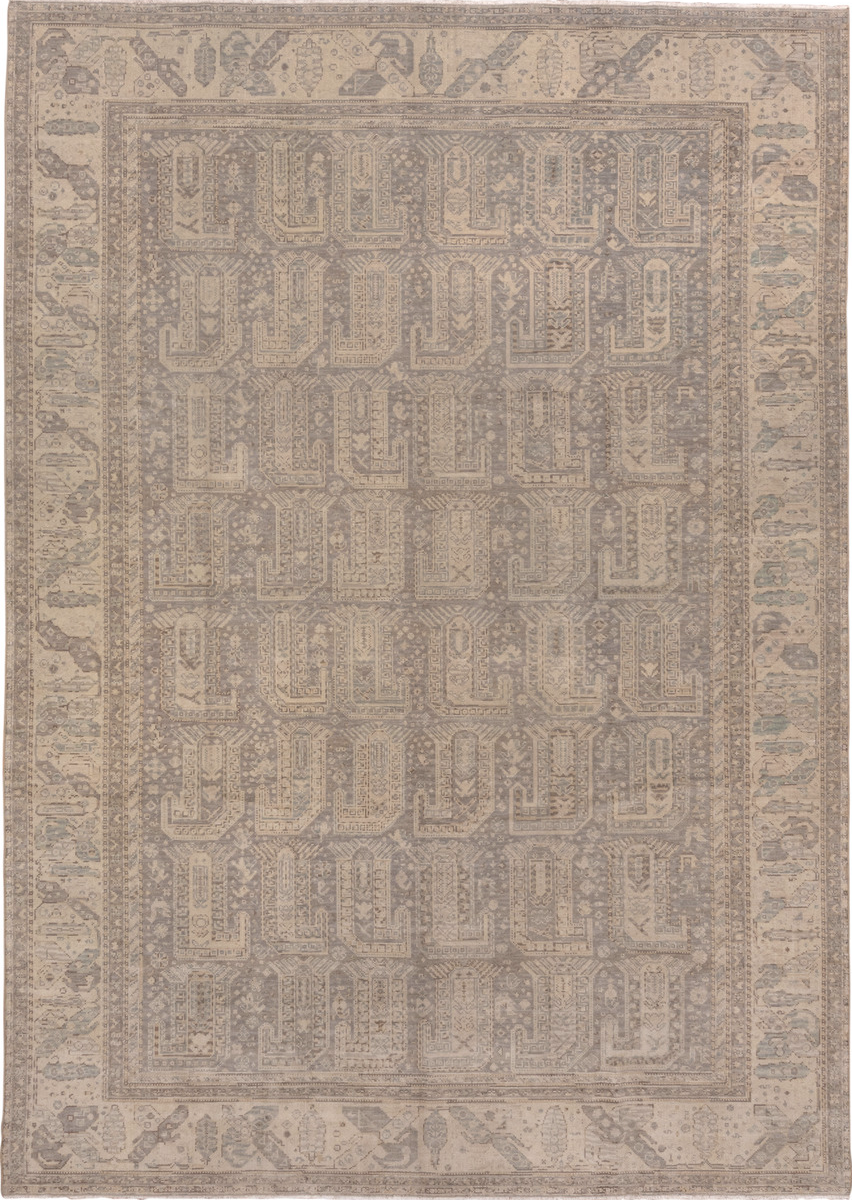8' x 11' one-of-a-kind handmade vintage Sivas large size rug. Color palette: brown, gray, light gray, off-white, orange