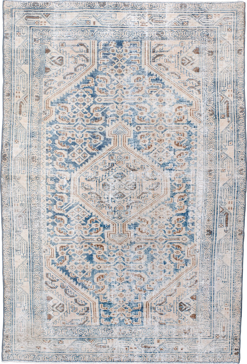 4' x 6' one-of-a-kind handmade vintage Hamadan small size rug. Color palette: black, blue, brown, dark gray, fiord
