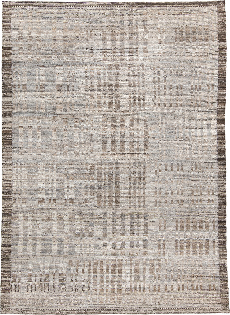 6' x 9' one-of-a-kind handmade vintage Tulu medium size rug. Color palette: gray, light gray, off-white, pink, gainsboro