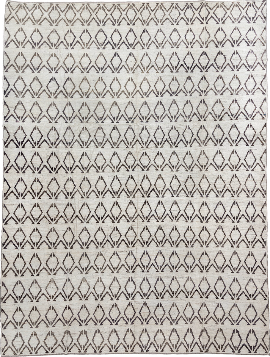 14' x 19' one-of-a-kind handmade vintage Tulu oversize rug. Color palette: black, dark gray, gainsboro, gray, light gray